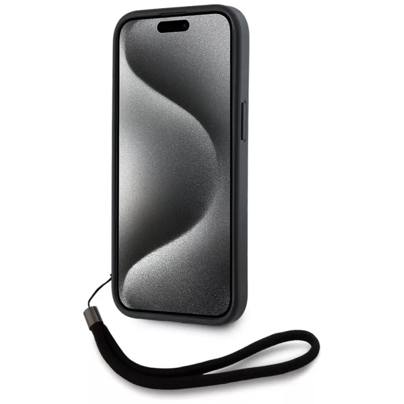 KARL LAGERFELD Saffiano AthleisureStripes Cord puzdro pre iPhone 15 Pro Max, čierna/červená