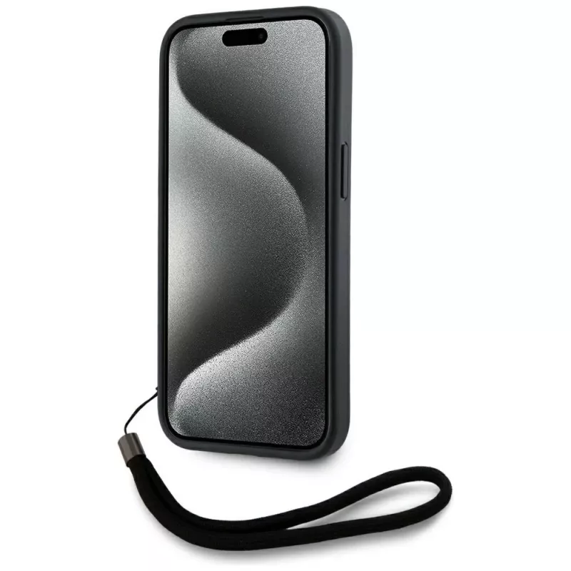 KARL LAGERFELD Saffiano Athleisure Stripes Cord puzdro pre iPhone 15 Pro, čierna/ružová