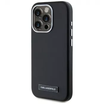 KARL LAGERFELD Metal Plate MagSafe puzdro pre iPhone 15 Pro, čierna