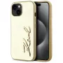 KARL LAGERFELD Wrinkled Metal Signature puzdro na telefón pre iPhone 15, zlatá