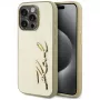 KARL LAGERFELD Wrinkled Metal Signature puzdro pre iPhone 15 Pro - zlatá