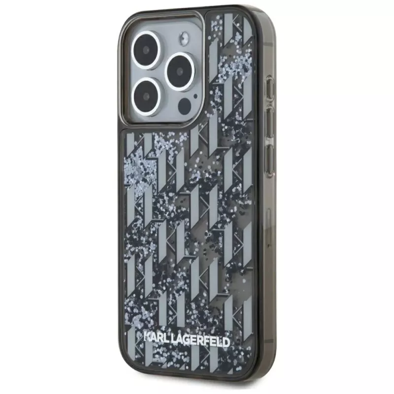 Karl Lagerfeld Liquid Glitter Monogram Gradient puzdro pre iPhone 15 Pro Max, čierna