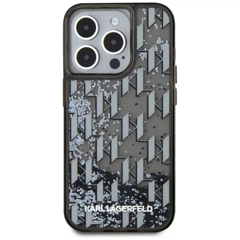 Karl Lagerfeld Liquid Glitter Monogram Gradient puzdro pre iPhone 15 Pro Max, čierna