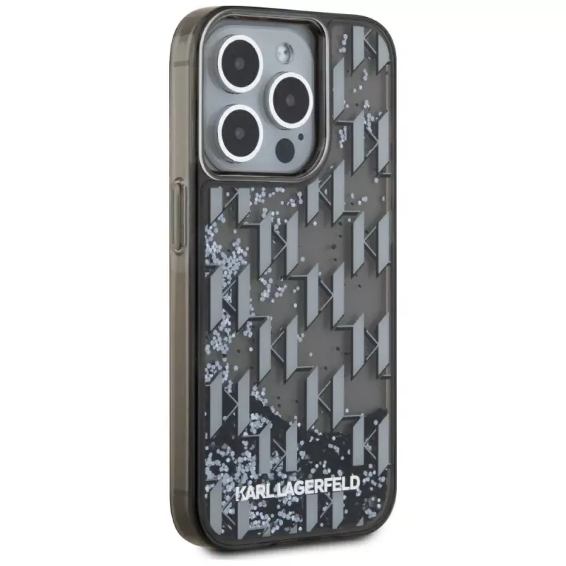 Karl Lagerfeld Liquid Glitter Monogram Gradient puzdro pre iPhone 15 Pro Max, čierna
