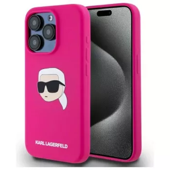Karl Lagerfeld KLHMP15XSKHPPLF iPhone 15 Pro Max 6,7 palca puzdro, pevný kryt, fuchsia, silikón, s potlačou Karl hlavy, MagSafe