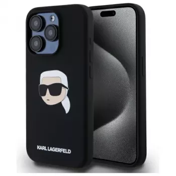 Karl Lagerfeld KLHMP15LSKHPPLK iPhone 15 Pro 6.1 čierne pevné puzdro silikónové Karl Head Print MagSafe