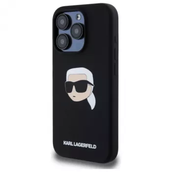 Karl Lagerfeld KLHMP15LSKHPPLK iPhone 15 Pro 6.1 čierne pevné puzdro silikónové Karl Head Print MagSafe