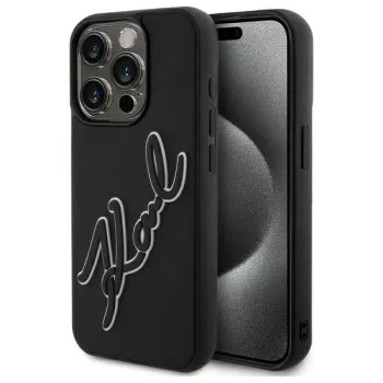 Karl Lagerfeld KLHCP15X3DRKSDLK pevné puzdro pre Apple iPhone 15 Pro Max 6,7 palca čierne 3D guma Signature