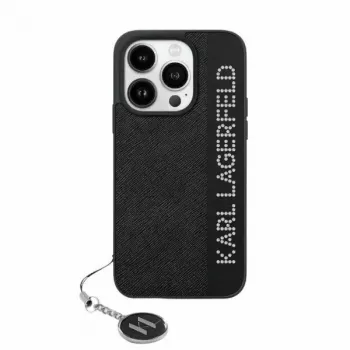 Karl Lagerfeld KLHCP15SPSAKDGCK iPhone 15 / 14 / 13 6,1 čierne puzdro Saffiano kamienky a prívesok