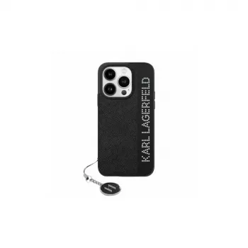 Karl Lagerfeld KLHCP15LPSAKDGCK iPhone 15 Pro 6,1 čierne puzdro Saffiano kamienky a prívesok
