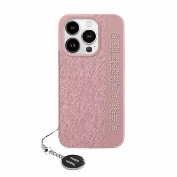 Karl Lagerfeld KLHCP15SPSAKDGCP iPhone 15 / 14 / 13 6,1 ružové puzdro Saffiano kamienky a prívesok