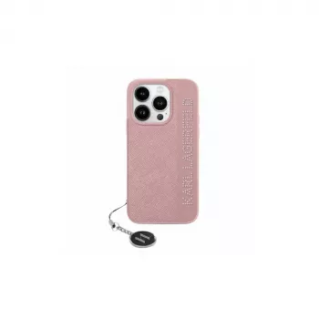 Karl Lagerfeld KLHCP15SPSAKDGCP iPhone 15 / 14 / 13 6,1 ružové puzdro Saffiano kamienky a prívesok