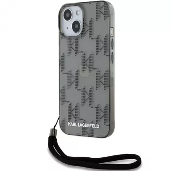 Karl Lagerfeld KLHCP15SHKDPNSK iPhone 15 / 14 / 13 6,1 čierne puzdro IML Mono KL Pattern a šnúrka