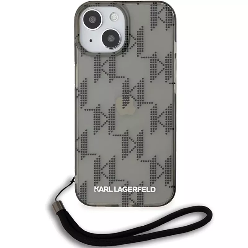 Karl Lagerfeld KLHCP15SHKDPNSK iPhone 15 / 14 / 13 6,1 čierne puzdro IML Mono KL Pattern a šnúrka