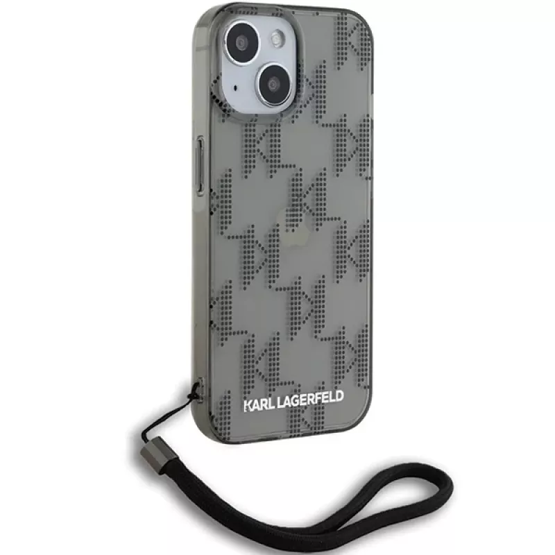 Karl Lagerfeld KLHCP15SHKDPNSK iPhone 15 / 14 / 13 6,1 čierne puzdro IML Mono KL Pattern a šnúrka