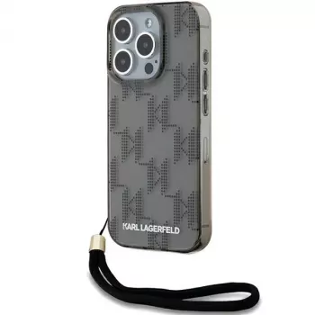 Karl Lagerfeld KLHCP15LHKDPNSK puzdro pre iPhone 15 Pro 6,1 palca, čierne, IML Mono KL Pattern a šnúrka