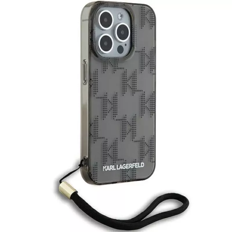 Karl Lagerfeld KLHCP15XHKDPNSK iPhone 15 Pro Max 6,7 čierne puzdro IML Mono KL Pattern a šnúrka