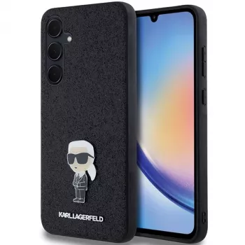Karl Lagerfeld KLHCSA35GKNPSK A35 A356 čierne puzdro Fixed Glitter Ikonik Logo kovový pin pre Samsung Galaxy A35 5G