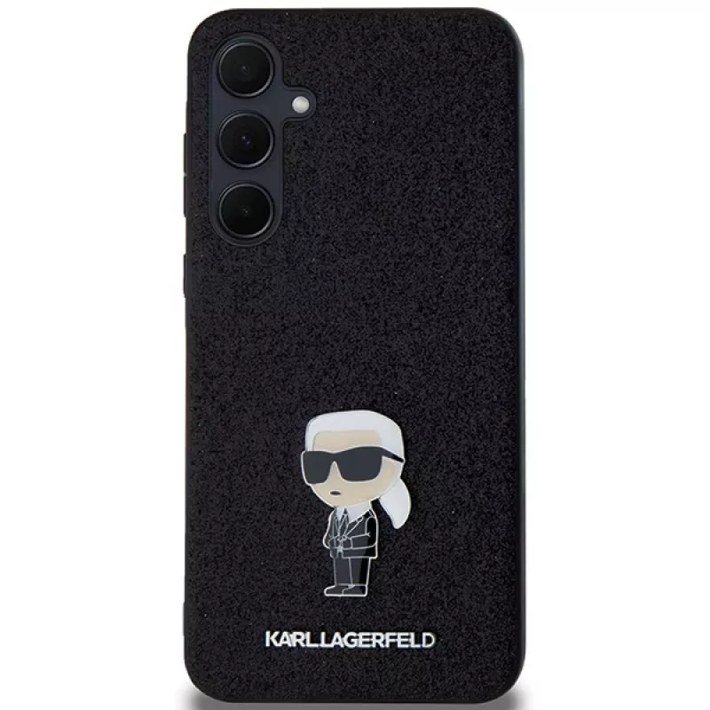 Karl Lagerfeld KLHCSA35GKNPSK A35 A356 čierne puzdro Fixed Glitter Ikonik Logo kovový pin pre Samsung Galaxy A35 5G