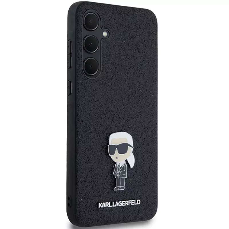Karl Lagerfeld KLHCSA35GKNPSK A35 A356 čierne puzdro Fixed Glitter Ikonik Logo kovový pin pre Samsung Galaxy A35 5G