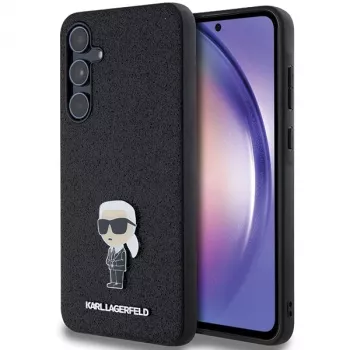 KARL LAGERFELD Ikonik pevné puzdro pre Samsung Galaxy A55 5G - čierne Glitter s kovovým pinom