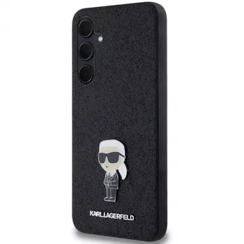KARL LAGERFELD Ikonik pevné puzdro pre Samsung Galaxy A55 5G - čierne Glitter s kovovým pinom