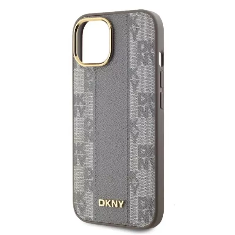 DKNY DKHMP15SPCPVSLE iPhone 15 6,1 palca béžové puzdro koža káro Mono vzor MagSafe
