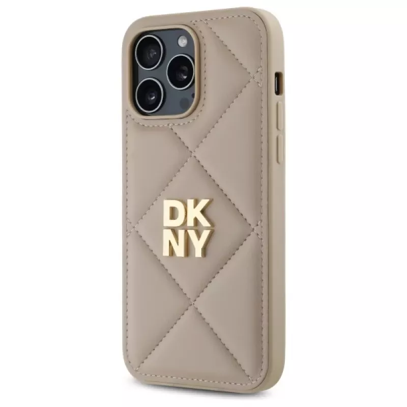 DKNY DKHCP14LPQDSLE Quilted Stack Logo zadný kryt pre iPhone 14 Pro 6,1 palca - béžový