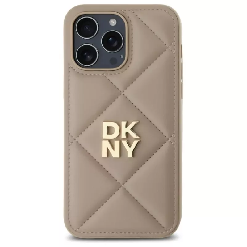 DKNY DKHCP14LPQDSLE Quilted Stack Logo zadný kryt pre iPhone 14 Pro 6,1 palca - béžový