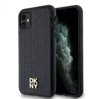 DKNY DKHMN61PSHRPSK iPhone 11 / XR 6,1 palca čierne puzdro koža monogramový vzor kovové logo MagSafe