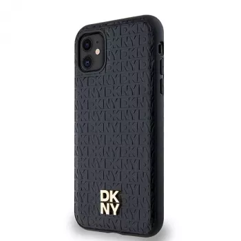 DKNY DKHMN61PSHRPSK iPhone 11 / XR 6,1 palca čierne puzdro koža monogramový vzor kovové logo MagSafe