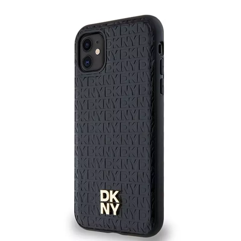 DKNY DKHMN61PSHRPSK iPhone 11 / XR 6,1 palca čierne puzdro koža monogramový vzor kovové logo MagSafe