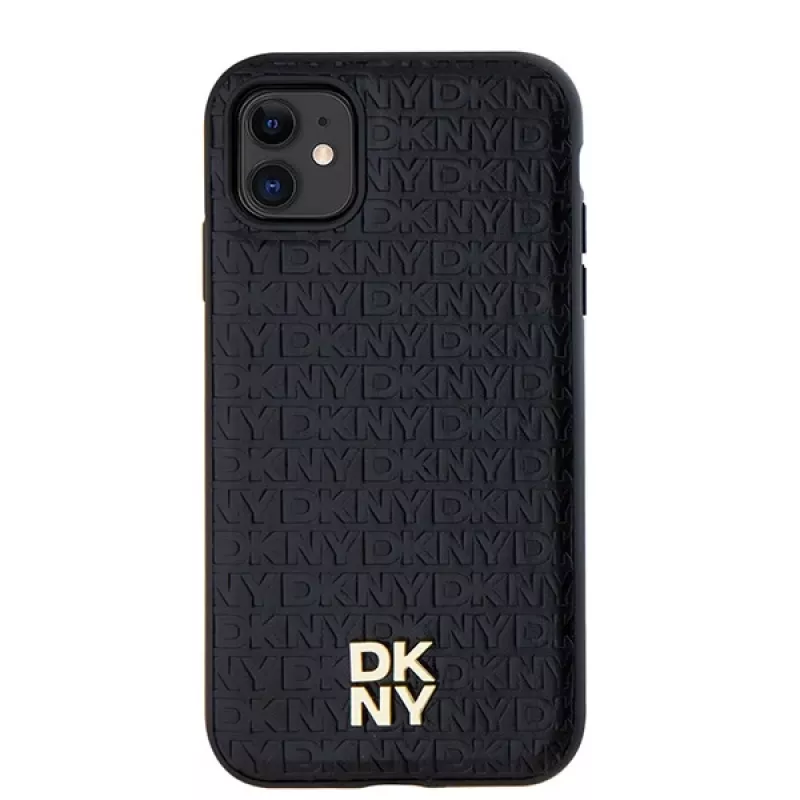 DKNY DKHMN61PSHRPSK iPhone 11 / XR 6,1 palca čierne puzdro koža monogramový vzor kovové logo MagSafe