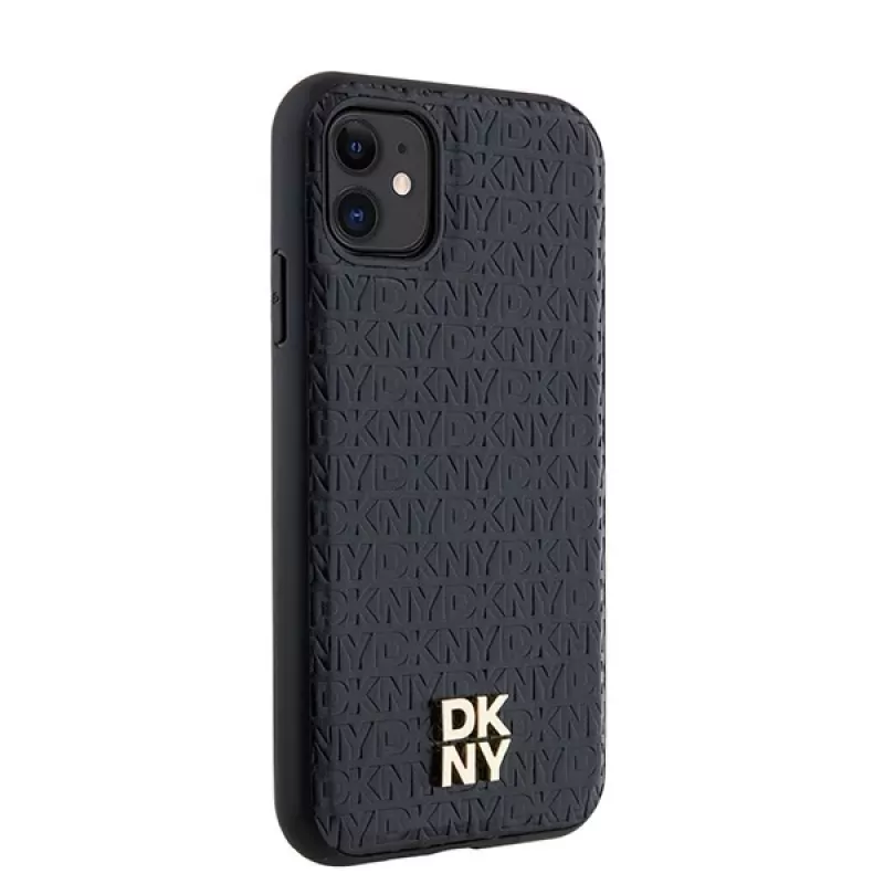 DKNY DKHMN61PSHRPSK iPhone 11 / XR 6,1 palca čierne puzdro koža monogramový vzor kovové logo MagSafe