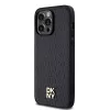 DKNY DKHMP13LPSHRPSK pevné puzdro pre iPhone 13 Pro / 13, čierna koženka s kovovým logom, MagSafe