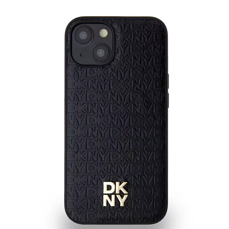 DKNY DKHMP14SPSHRPSK puzdro koža monogramový vzor kovové logo MagSafe pre iPhone 13/14/15, čierne