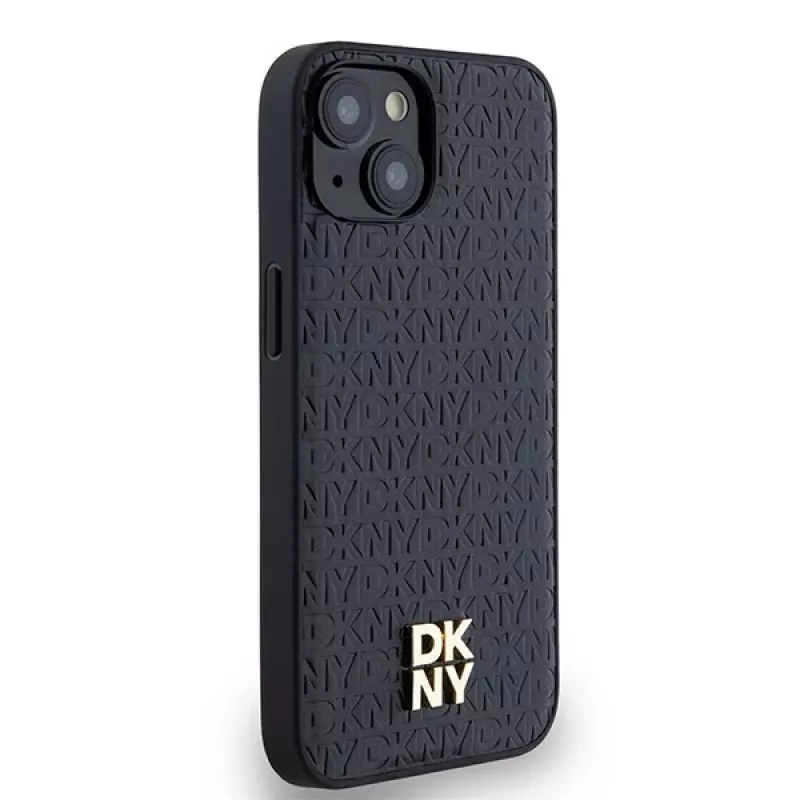 DKNY DKHMP14SPSHRPSK puzdro koža monogramový vzor kovové logo MagSafe pre iPhone 13/14/15, čierne