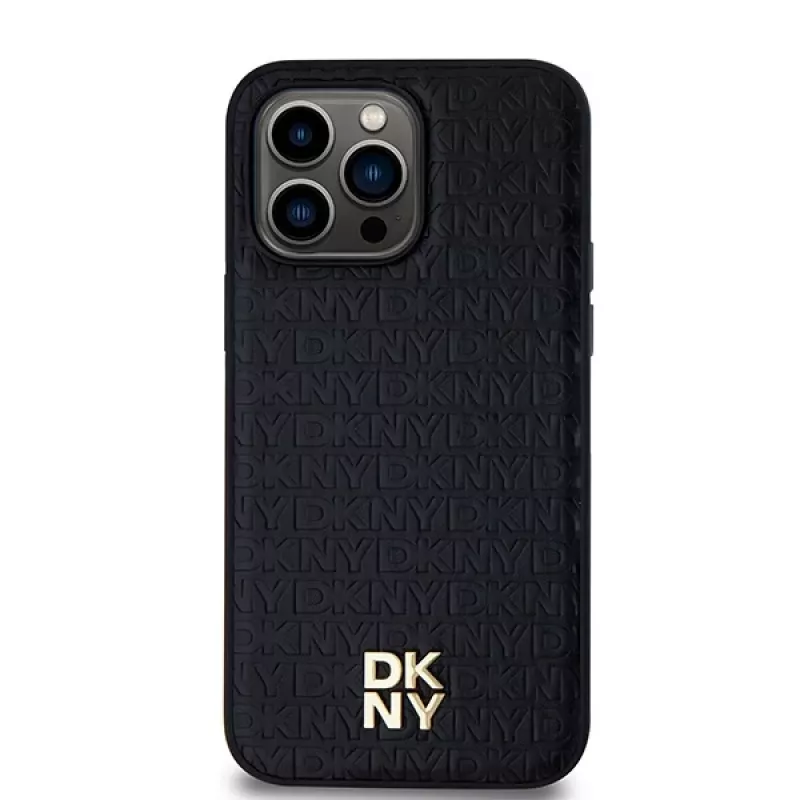 DKNY DKHMP14XPSHRPSK iPhone 14 Pro Max 6,7 puzdro koža monogramový vzor kovové logo MagSafe čierne