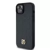 DKNY DKHMP15MPSHRPSK pevné puzdro pre iPhone 15 Plus / 14 Plus 6,7 inch čierna koža monogramový vzor kovové logo MagSafe