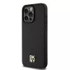 DKNY DKHMP15XPSHRPSK pevné puzdro pre iPhone 15 Pro Max 6,7 inch čierna koža monogramový vzor kovové logo MagSafe