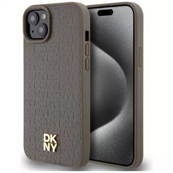 DKNY DKHMP15MPSHRPSW pevné puzdro s koženým vzhľadom a kovovým logom MagSafe pre iPhone 15 Plus / 14 Plus 6,7