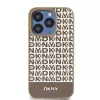 DKNY DKHMP15LPSOSPW pevné puzdro pre iPhone 15 Pro 6,1 inch koža potlačený vzor hnedá s kovovým logom MagSafe