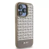 DKNY DKHMP15LPSOSPW pevné puzdro pre iPhone 15 Pro 6,1 inch koža potlačený vzor hnedá s kovovým logom MagSafe