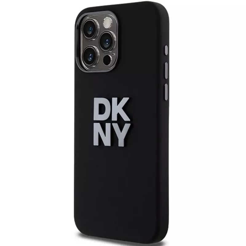 DKNY DKHCP15LSMCBSK pevné puzdro Liquid Silicone Case pre Apple iPhone 15 Pro 6,1 palca čierna s kovovým logom