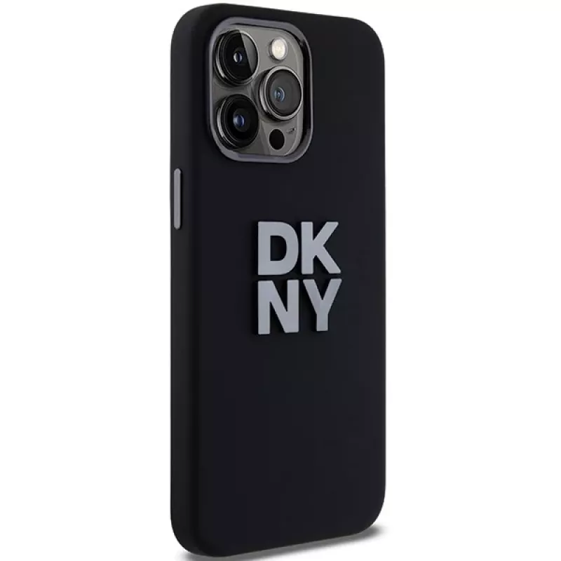 DKNY DKHCP15LSMCBSK pevné puzdro Liquid Silicone Case pre Apple iPhone 15 Pro 6,1 palca čierna s kovovým logom