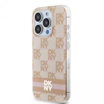 DKNY DKHMP13LHCPTSP pevné puzdro pre Apple iPhone 13 Pro / 13 ružová Checkered Mono Pattern & Printed Stripes MagSafe