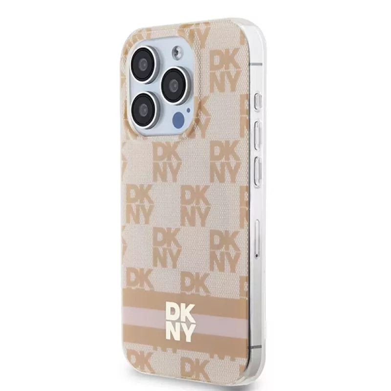 DKNY DKHMP13LHCPTSP pevné puzdro pre Apple iPhone 13 Pro / 13 ružová Checkered Mono Pattern & Printed Stripes MagSafe