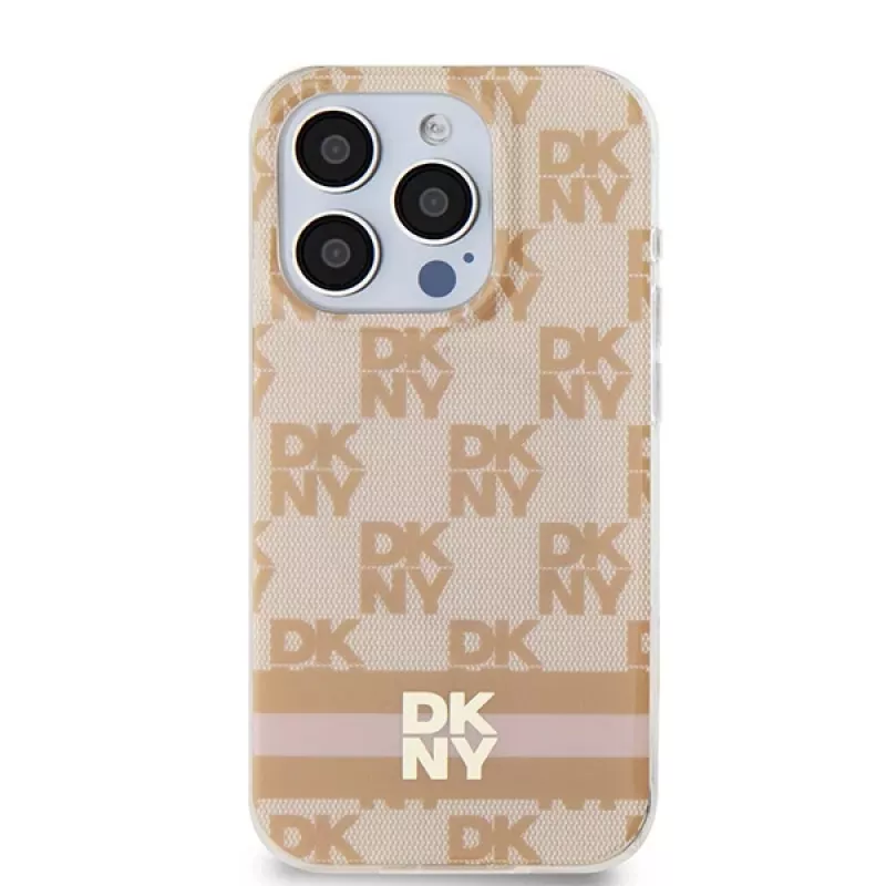 DKNY DKHMP13LHCPTSP pevné puzdro pre Apple iPhone 13 Pro / 13 ružová Checkered Mono Pattern & Printed Stripes MagSafe