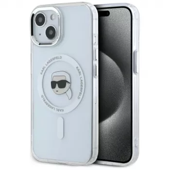 KARL LAGERFELD IML Metal Karl Head MagSafe puzdro pre Apple iPhone 15 Plus biele