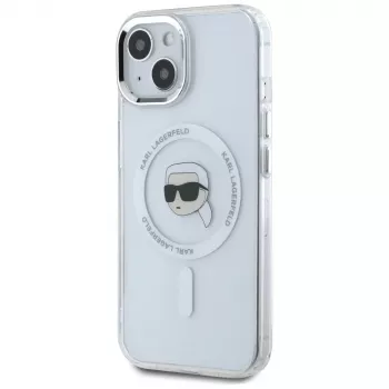 KARL LAGERFELD IML Metal Karl Head MagSafe puzdro pre Apple iPhone 15 Plus biele